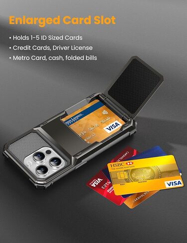 TITACUTE for iPhone 15 Pro Case 6.1 Wallet 5 Credit Card Holder ID Slot Flip Cover Design Back Pocket Scratch Resistant Hard Shell TPU Hybrid Protective Bumper Armor for iPhone 15 Pro Gunmetal Bronze in Saudi Arabia