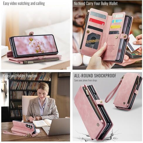 Defencase for Galaxy Z Fold 8 Ultra Wallet Case with Card Holder, Rose Pink in Saudi Arabia