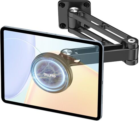 OHLPRO Magnetic Tablet Wall Mount Holder for iPad with 2-Stage Adjustable Foldable Aluminum Arm, Wall Phone Holder Compatible with MagSafe iPhone 12-17 Series Tablet, Great for Home Gym Kitchen in Saudi Arabia