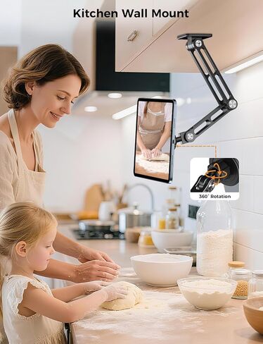 OHLPRO Magnetic Tablet Wall Mount Holder for iPad with 2-Stage Adjustable Foldable Aluminum Arm, Wall Phone Holder Compatible with MagSafe iPhone 12-17 Series Tablet, Great for Home Gym Kitchen in Saudi Arabia