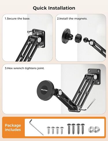 OHLPRO Magnetic Tablet Wall Mount Holder for iPad with 2-Stage Adjustable Foldable Aluminum Arm, Wall Phone Holder Compatible with MagSafe iPhone 12-17 Series Tablet, Great for Home Gym Kitchen in Saudi Arabia