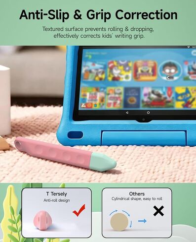 T Tersely 2 Pack Kids Stylus Pens, Pink & Purple Kid‑Friendly Touch Screen Pens, Anti‑Roll Soft Tip Stylus for Children Drawing&Writing, Universal Capacitive Pen for iPad, iPhone, Tablets&Smartphones in Saudi Arabia