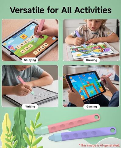 T Tersely 2 Pack Kids Stylus Pens, Pink & Purple Kid‑Friendly Touch Screen Pens, Anti‑Roll Soft Tip Stylus for Children Drawing&Writing, Universal Capacitive Pen for iPad, iPhone, Tablets&Smartphones in Saudi Arabia