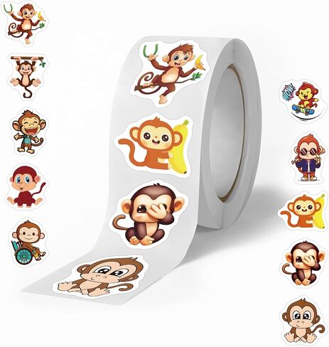 500Pcs Cartoon Monkey Vinyl Stickers Roll in Saudi Arabia