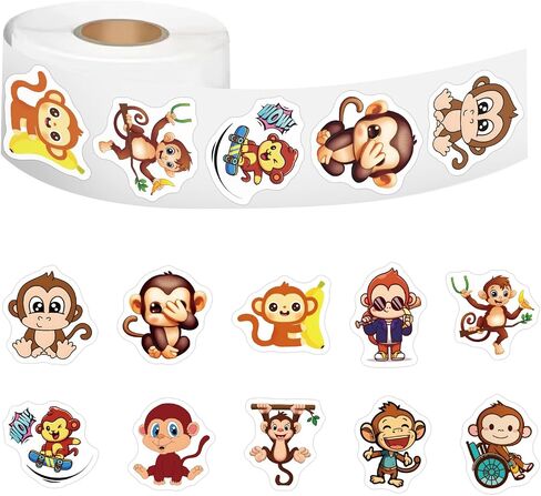 500Pcs Cartoon Monkey Vinyl Stickers Roll in Saudi Arabia