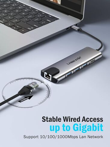 Lemorele USB C Hub Multiport Adapter 9 in 1 w/Gigabit Ethernet, 100W PD, HDMI 4K, 3 USB 2.0, 5Gbps USB C Data Port, SD/TF Card Reader, Dongle Docking Station for MacBook Lenovo HP Dell Laptops in Kuwait