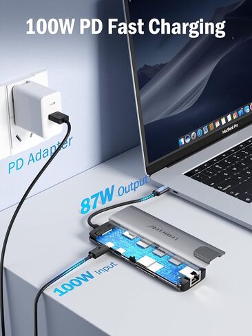 Lemorele USB C Hub Multiport Adapter 9 in 1 w/Gigabit Ethernet, 100W PD, HDMI 4K, 3 USB 2.0, 5Gbps USB C Data Port, SD/TF Card Reader, Dongle Docking Station for MacBook Lenovo HP Dell Laptops in Kuwait