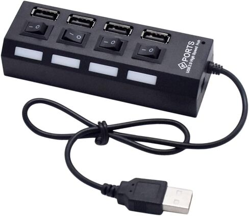 USB Hub 4-Port Splitter Independent Controls for Computers and Laptops USB 2.0 Device Connector Black in Saudi Arabia