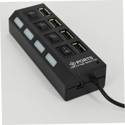 USB Hub 4-Port Splitter Independent Controls for Computers and Laptops USB 2.0 Device Connector Black in Saudi Arabia