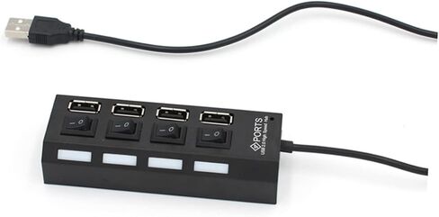 USB Hub 4-Port Splitter Independent Controls for Computers and Laptops USB 2.0 Device Connector Black in Saudi Arabia