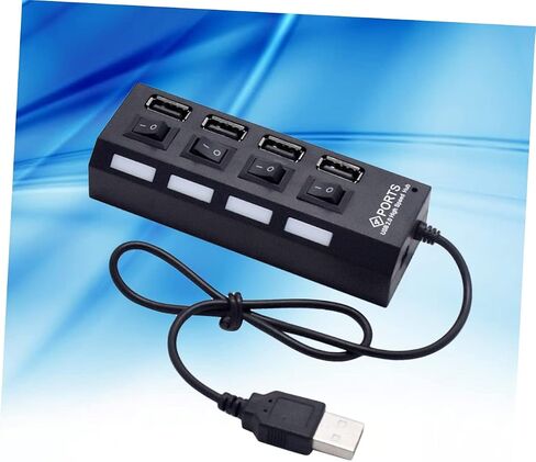 USB Hub 4-Port Splitter Independent Controls for Computers and Laptops USB 2.0 Device Connector Black in Saudi Arabia