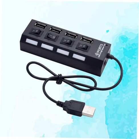 USB Hub 4-Port Splitter Independent Controls for Computers and Laptops USB 2.0 Device Connector Black in Saudi Arabia