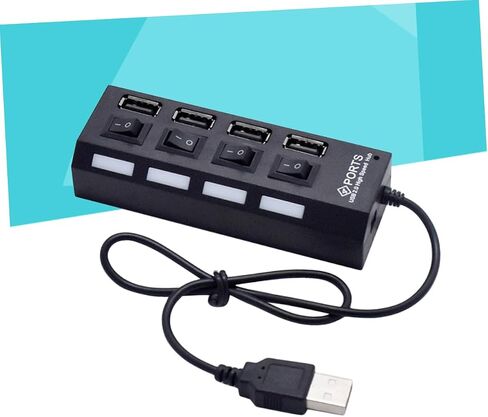 USB Hub 4-Port Splitter Independent Controls for Computers and Laptops USB 2.0 Device Connector Black in Saudi Arabia