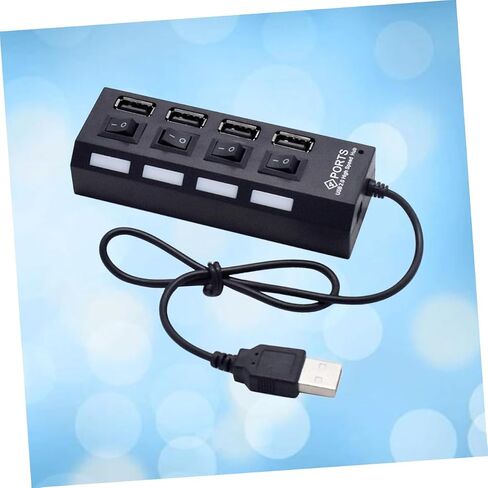 USB Hub 4-Port Splitter Independent Controls for Computers and Laptops USB 2.0 Device Connector Black in Saudi Arabia