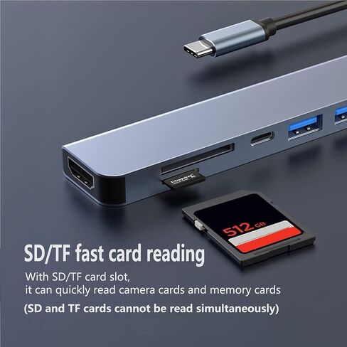 7-in-1 USB C Hub: 4K@30Hz HDTV, USB 3.0/2.0, Type C, SD/TF, PD100W Charging, Compatible with MacBook, iPad, Dell, HP, Samsung, Huawei in Saudi Arabia