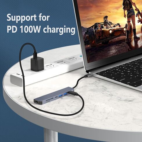 7-in-1 USB C Hub: 4K@30Hz HDTV, USB 3.0/2.0, Type C, SD/TF, PD100W Charging, Compatible with MacBook, iPad, Dell, HP, Samsung, Huawei in Saudi Arabia