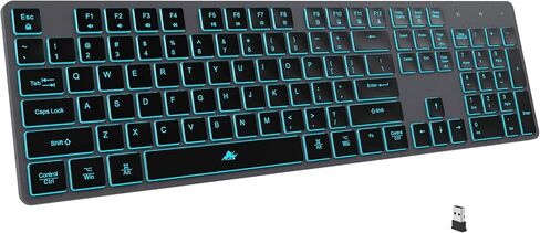 POWZAN Backlit Wireless Keyboard and Mouse Combo, Rechargeable Quiet 2.4G Cordless USB Slim Full Size for Apple iMac, MacBook, laptop and PC, Space Gray in Saudi Arabia