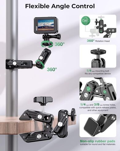 CAMBOFOTO Super Clamp Camera Clamp Mount, 360° Dual Ball Head Magic Arm in Saudi Arabia