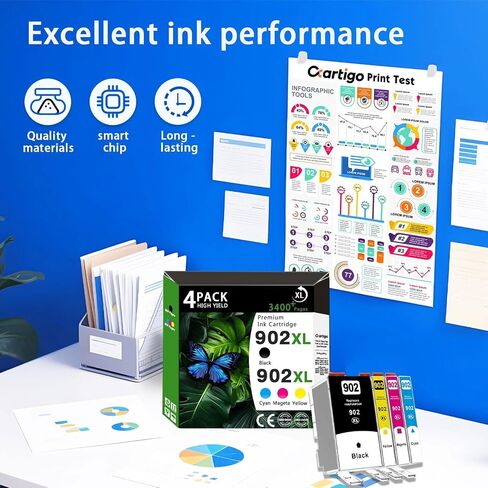 Compatible for 902XL Ink Cartridges Combo Pack Replacement for 902 XL HP902 HP902XL to use with HP Officejet Pro 6978 6968 6970 6975 6958 6956 6954 Printers, 4-Pack Black Cyan Magenta Yellow in Saudi Arabia