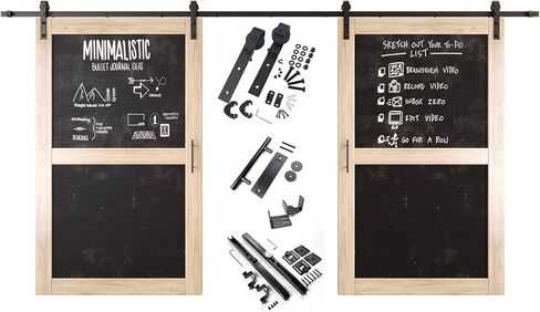 50 in. x 80 in. Double Sliding Barn Door, 2 Unfinished Chalkboard Barn Doors with 18ft Non-Bypass Installation Hardware Kit, Solid Wood Frame, Unassembled, Interior Use Only in Kuwait