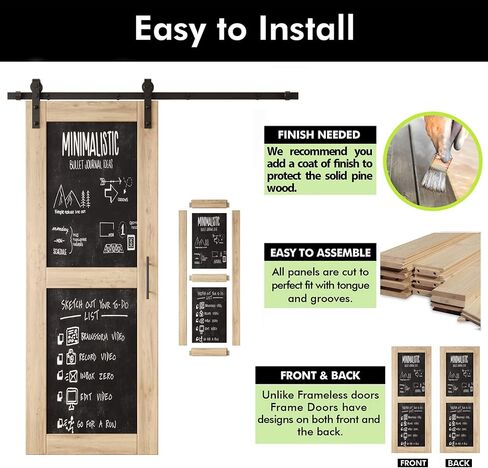 50 in. x 80 in. Double Sliding Barn Door, 2 Unfinished Chalkboard Barn Doors with 18ft Non-Bypass Installation Hardware Kit, Solid Wood Frame, Unassembled, Interior Use Only in Kuwait