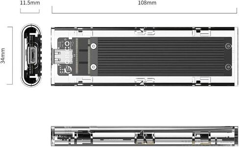 Transparent NVMe M.2 Enclosure Black, USB 3.1 Gen 2 Type-C 10Gbps, Tool-Free, UASP Trim, JMS583, for PCIe NVMe M-Key 2230/2242/2260/2280 SSD up to 2TB, Windows macOS Linux in Saudi Arabia