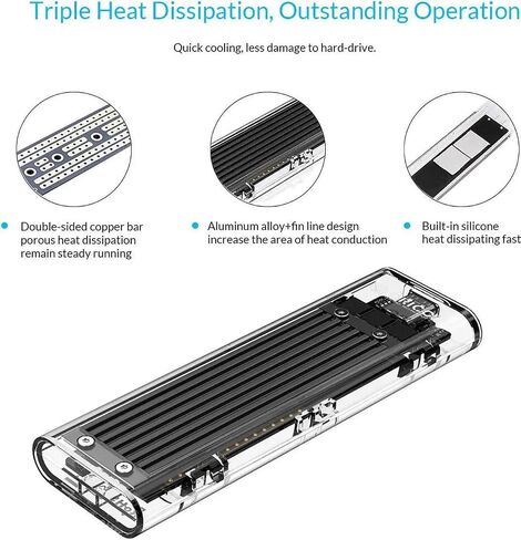 Transparent NVMe M.2 Enclosure Black, USB 3.1 Gen 2 Type-C 10Gbps, Tool-Free, UASP Trim, JMS583, for PCIe NVMe M-Key 2230/2242/2260/2280 SSD up to 2TB, Windows macOS Linux in Saudi Arabia