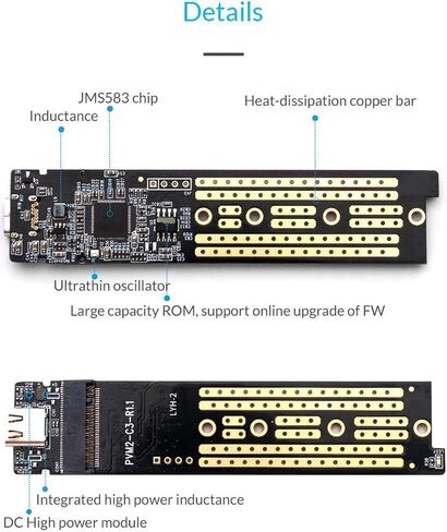 Transparent NVMe M.2 Enclosure Black, USB 3.1 Gen 2 Type-C 10Gbps, Tool-Free, UASP Trim, JMS583, for PCIe NVMe M-Key 2230/2242/2260/2280 SSD up to 2TB, Windows macOS Linux in Saudi Arabia