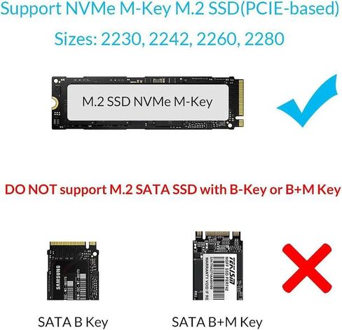 Transparent NVMe M.2 Enclosure Black, USB 3.1 Gen 2 Type-C 10Gbps, Tool-Free, UASP Trim, JMS583, for PCIe NVMe M-Key 2230/2242/2260/2280 SSD up to 2TB, Windows macOS Linux in Saudi Arabia