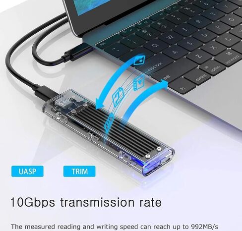 Transparent NVMe M.2 Enclosure Black, USB 3.1 Gen 2 Type-C 10Gbps, Tool-Free, UASP Trim, JMS583, for PCIe NVMe M-Key 2230/2242/2260/2280 SSD up to 2TB, Windows macOS Linux in Saudi Arabia