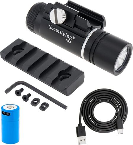 SecurityIng 320LM Compact Rail Mounted Light, IPX8 Waterproof Mini Tactical Flashlight, with Rechargeable Battery & Mount for Standard Picatinny MIL-STD-1913 Rails in Saudi Arabia