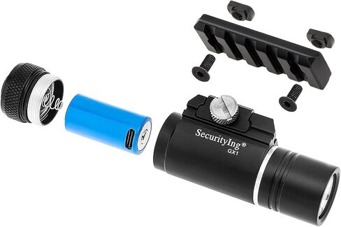 SecurityIng 320LM Compact Rail Mounted Light, IPX8 Waterproof Mini Tactical Flashlight, with Rechargeable Battery & Mount for Standard Picatinny MIL-STD-1913 Rails in Saudi Arabia