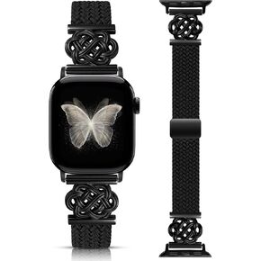 Minyee Slim Braided Magnetic Band Compatible with Apple Watch Bands Women 40/41/42/44/45/46/49/38, Dressy Celtic Knot Soft Thin Elastic Nylon Strap for iWatch Series 11 10 9 8 7 6 5 4 SE/Ultra 3 2 1 in Saudi Arabia