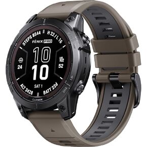 NotoCity for Fenix 7 Pro Band 22mm Width Fenix 6 Strap for Fenix 5/Fenix 7/Fenix 5 Plus/Fenix 6 Pro Soft Silicone Watch(Brown Dark-Gray) in Saudi Arabia