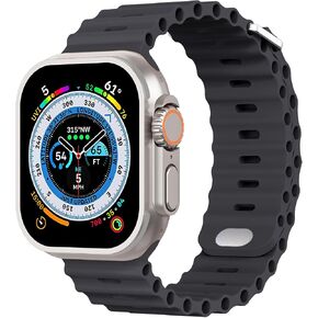 Compatible with Apple Watch Ocean Bands 38mm 40mm 41mm 42mm 44mm 45mm 46mm 49mm Soft Silicone Wristbands Replacement Strap for iWatch Ultra 2 Ultra SE Series 10 9 8 7 6 5 4 3 2 1 Women Men Black in Saudi Arabia