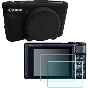Protective Case + Screen Protector Compatible with Kodak PIXPRO FZ55 Camera,[1+2Pack] Soft Silicone Case with Removable Lens Cap, 0.3mm 9H Hardness Tempered Glass Screen Protector (Black) in Saudi Arabia