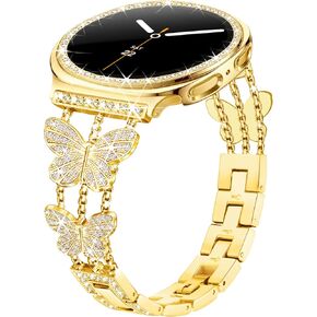 Bling Butterfly Band +Case for Samsung Galaxy Watch 8/9 Band 40mm with Protective Cover Case for Women, Metal Dressy Slim Thin Replacement Bracelet Strap for Samsung Watch 8/9 Bands-Gold in Saudi Arabia