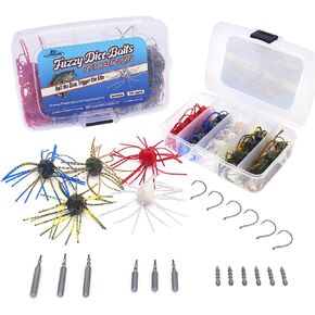 Fuzzy-Dice-Bass-Fishing-Lure-Kit-Soft-Plastic-Cube-Baits with Wacky Hooks & Nail Weights,Drop Shot Weights - Finesse Rig for Smallmouth & Largemouth Bass, FFS Optimized in Kuwait