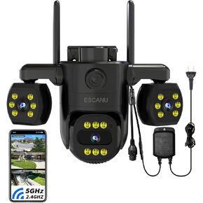 ESCANU Triple Lens Wired Outdoor Security Camera, 2.4G/5G WiFi Outdoor Cameras for Home Security with Auto Tracking, 24/7 Recording, Color Night Vision, 2-Way Audio for Indoor and Outdoor in Saudi Arabia