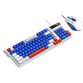 docooler RGB Backlit Gaming Keyboard and Mouse Combo 98 Keys Compact Layout with Multimedia Shortcut Wired USB Quiet Keys for Laptop PC Computer (White Blue) in Saudi Arabia
