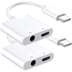 محول سماعة رأس وشاحن USB C إلى 3.5 ملم 2 حزمة من النوع C إلى Aux Jack Dongle سلك مع PD شحن سريع لهاتف iPhone 15/16/17 Pro/Max/Plus وiPad وSamsung Galaxy in Kuwait