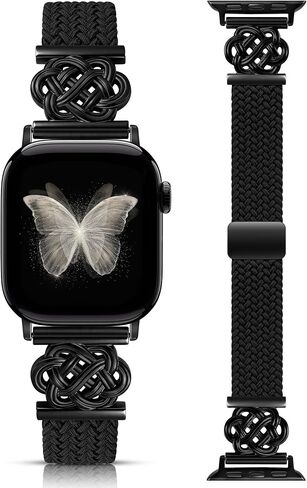 Minyee Slim Braided Magnetic Band Compatible with Apple Watch Bands Women 40/41/42/44/45/46/49/38, Dressy Celtic Knot Soft Thin Elastic Nylon Strap for iWatch Series 11 10 9 8 7 6 5 4 SE/Ultra 3 2 1 in Saudi Arabia