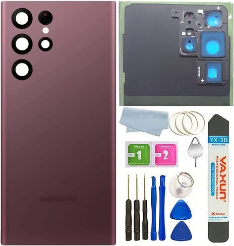 Galaxy S22 Ultra Back Glass Cover Waterproof Housing Door with Camera Glass Lens and Tape Parts Replacement Compatible with Samsung Galaxy S22 Ultra S908 All Versions+ Tools (Burgundy) in Saudi Arabia
