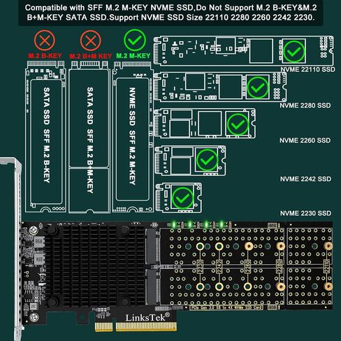 PCIE-PEX8747M8 PCIE 3.0 x8 Interface to 4-Port NVME M.2 SSD Expansion Card for Desktop PCs, Broadcom PLX PEX8747 PCIE Gen 3.0 Switch, 64Gb/s Bandwidth, On-Card PCIE Bifurcation, for Storage & Boot in Saudi Arabia