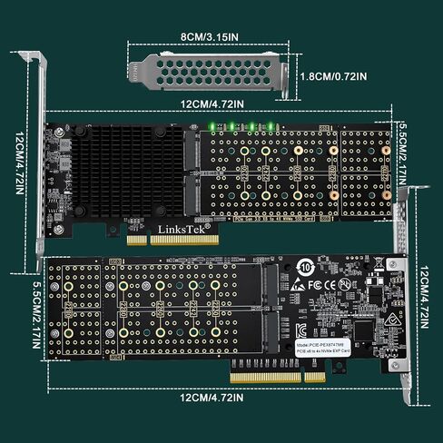 PCIE-PEX8747M8 PCIE 3.0 x8 Interface to 4-Port NVME M.2 SSD Expansion Card for Desktop PCs, Broadcom PLX PEX8747 PCIE Gen 3.0 Switch, 64Gb/s Bandwidth, On-Card PCIE Bifurcation, for Storage & Boot in Saudi Arabia