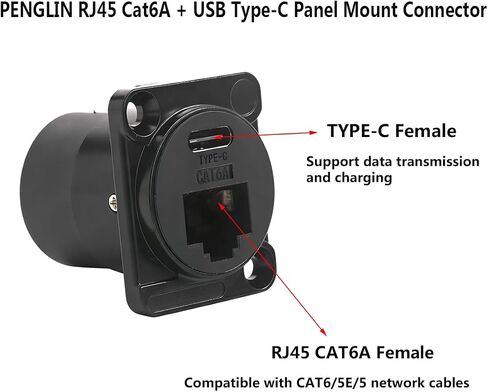 PENGLIN 2 Pack RJ45 Cat6A + USB Type-C Panel Mount Connector in Saudi Arabia