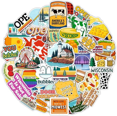 100Pcs Wisconsin Stickers for Water Bottle, Laptops, for Luggage - State Stickers Vinyl Waterproof - Wisconsin Gifts, Party Supplies - Gift for Women & Men in Saudi Arabia