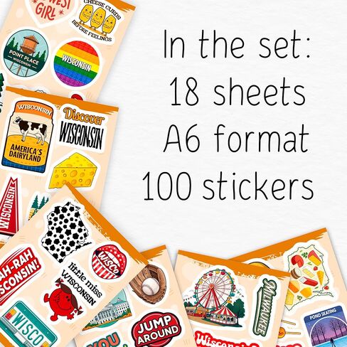 100Pcs Wisconsin Stickers for Water Bottle, Laptops, for Luggage - State Stickers Vinyl Waterproof - Wisconsin Gifts, Party Supplies - Gift for Women & Men in Saudi Arabia