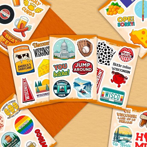 100Pcs Wisconsin Stickers for Water Bottle, Laptops, for Luggage - State Stickers Vinyl Waterproof - Wisconsin Gifts, Party Supplies - Gift for Women & Men in Saudi Arabia