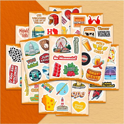 100Pcs Wisconsin Stickers for Water Bottle, Laptops, for Luggage - State Stickers Vinyl Waterproof - Wisconsin Gifts, Party Supplies - Gift for Women & Men in Saudi Arabia